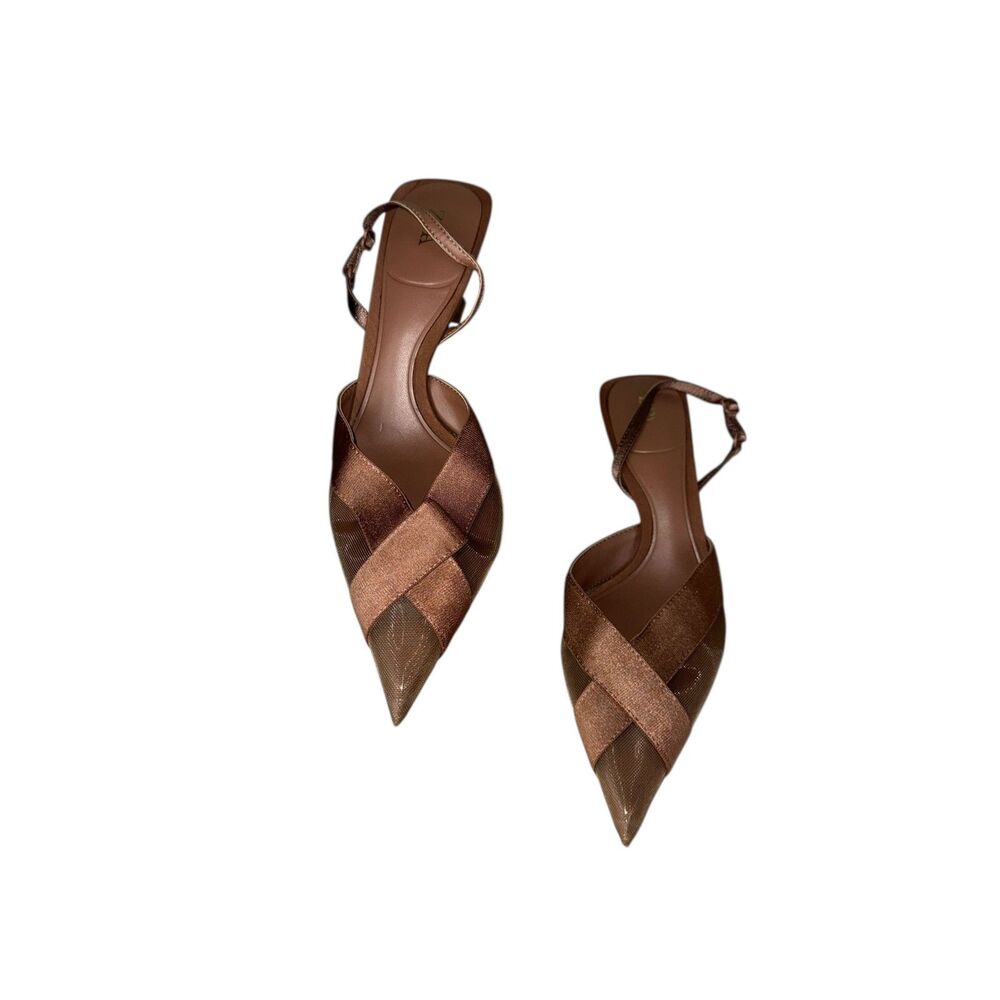 Zara Brown Metallic Pointed Toe Slingback Heels